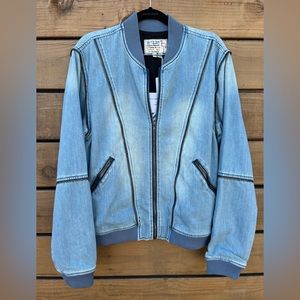NWT Sandrine Rose x Free People denim bomber jacket, oversized, size XS